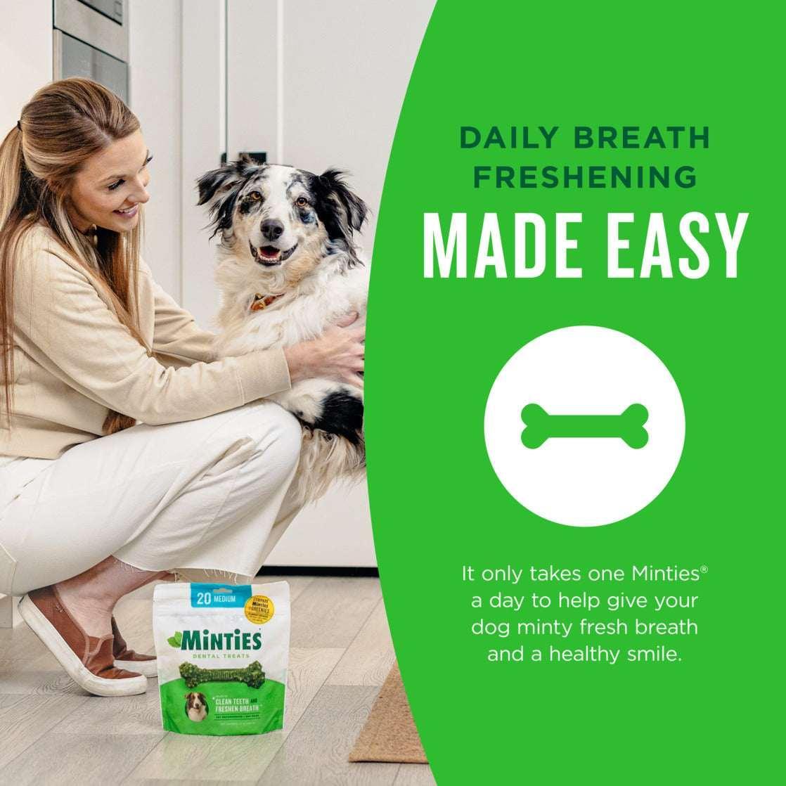 Minties Dental Bone Treats, Chews for Medium Dogs over 40 lbs, 20 Count, 16 oz, Shelf-Stable