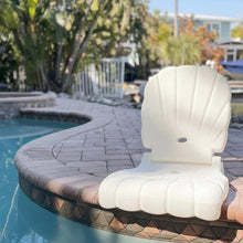 White flip pool seat with contoured backrest and seat cushion for lounging