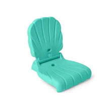 Teal molded plastic kids flip seat, shell-shaped back and seat, standalone