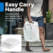 Foldable white pool flip seat with carry handle and molded backrest