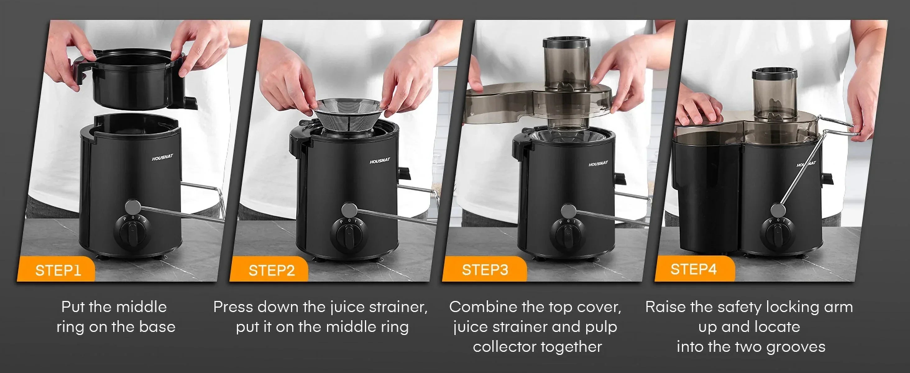 Juicer Machine with Wide Mouth 3" Feed Chute for Fruits and Vegetables, Black