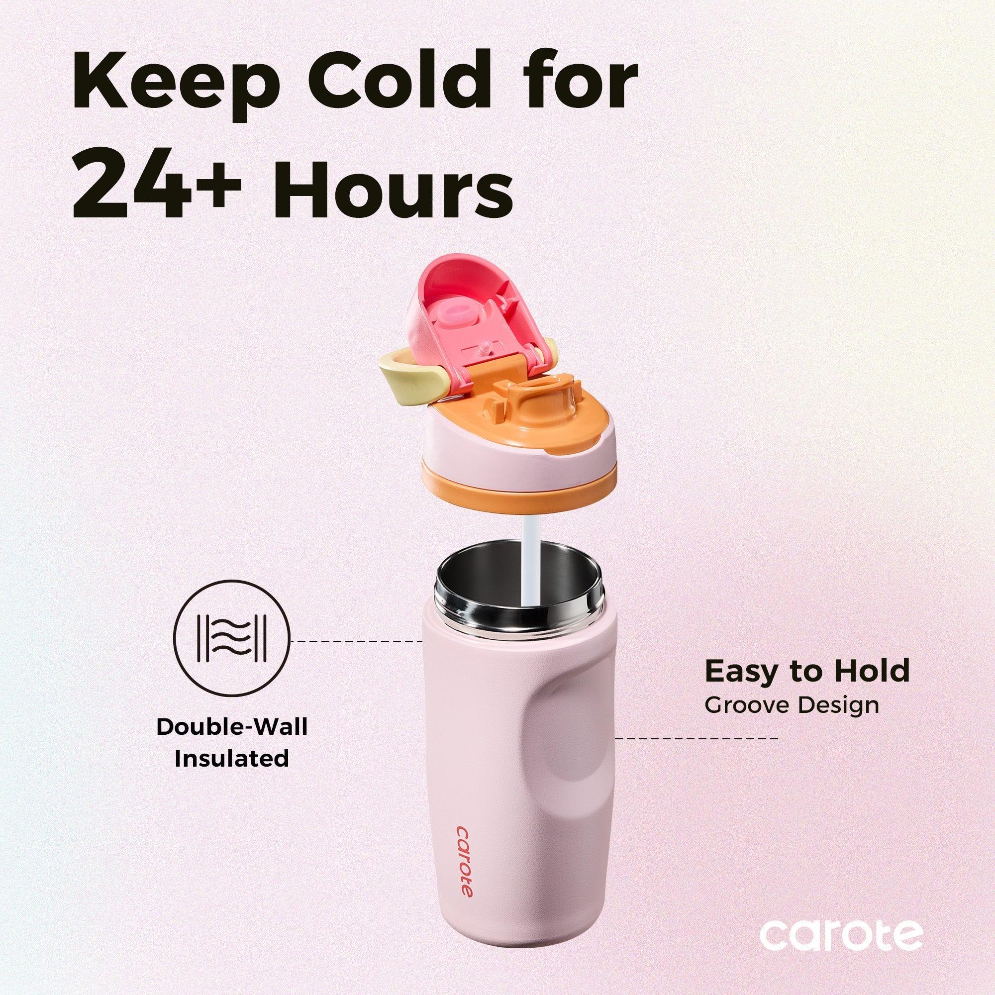 Carote 2-Pack Stainless Steel Water Bottle, Insulated Tumbler with Straw, Vacuum Sealed & Leakproof, 16 fl oz Pink & 26 fl oz Blue - USA MEGA SHOP