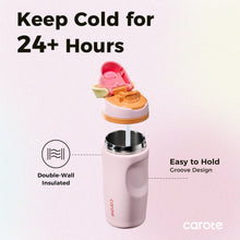 Insulated stainless water bottle with straw lid, pink tumbler and visible inner wall