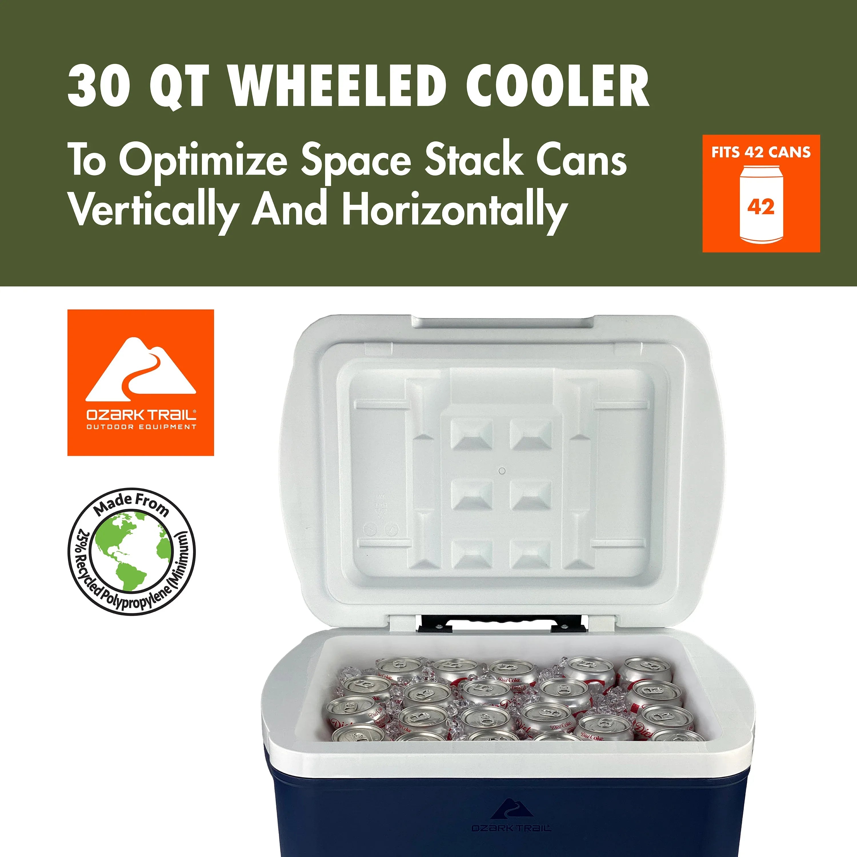 Ozark Trail 30 Quart Capacity Hard Side Wheeled Cooler, 42-Can, Blue - USA MEGA SHOP