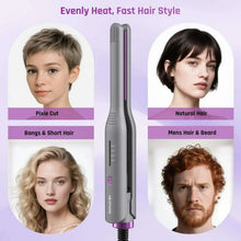 2-in-1 mini hair straightener on short hairstyles, gray iron with purple end