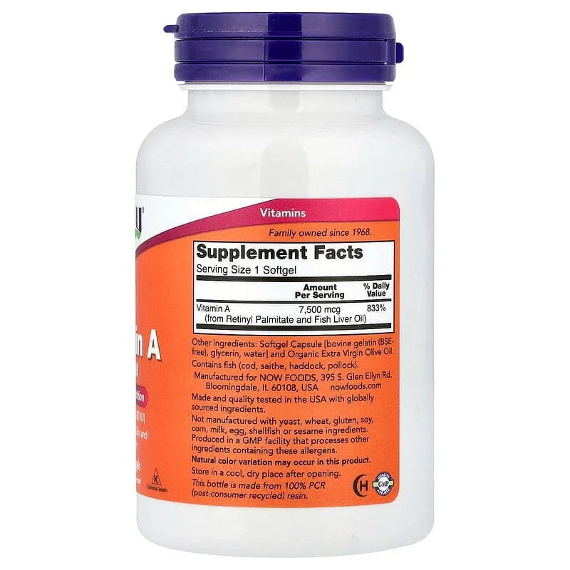 NOW Foods, Vitamin A, 3,000 mcg (10,000 IU), 100 Softgels - USA MEGA SHOP