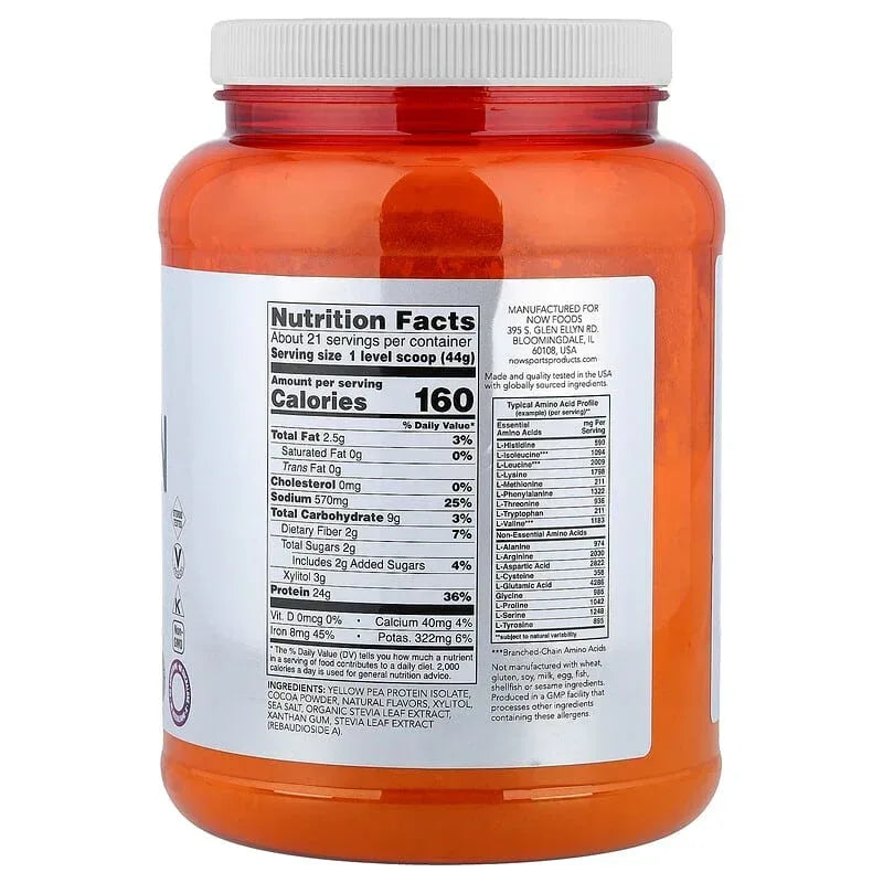 NOW Foods, Sports, Pea Protein Powder, Creamy Chocolate, 2 lbs (907 g)