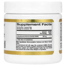 NMN powder supplement facts label on the back of the jar, 300 mg per serving