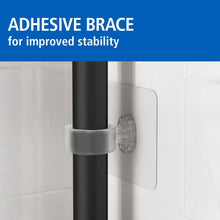 Adhesive brace stabilizer for black tension pole shower caddy