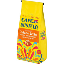 Ground coffee bag, Dulce de Leche flavor, yellow packaging with logo, front view