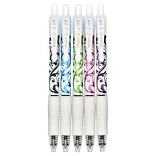 White retractable Pilot G2 gel pens with colorful barrels, fine 0.7mm, 5-pack