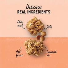 Granola ingredients graphic with oat, chia seeds, coconut oil, and oat flour clusters