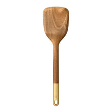 Wood kitchen spatula with angled head and loop handle