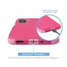 Pink phone case with smartport charging port cover for dust protection