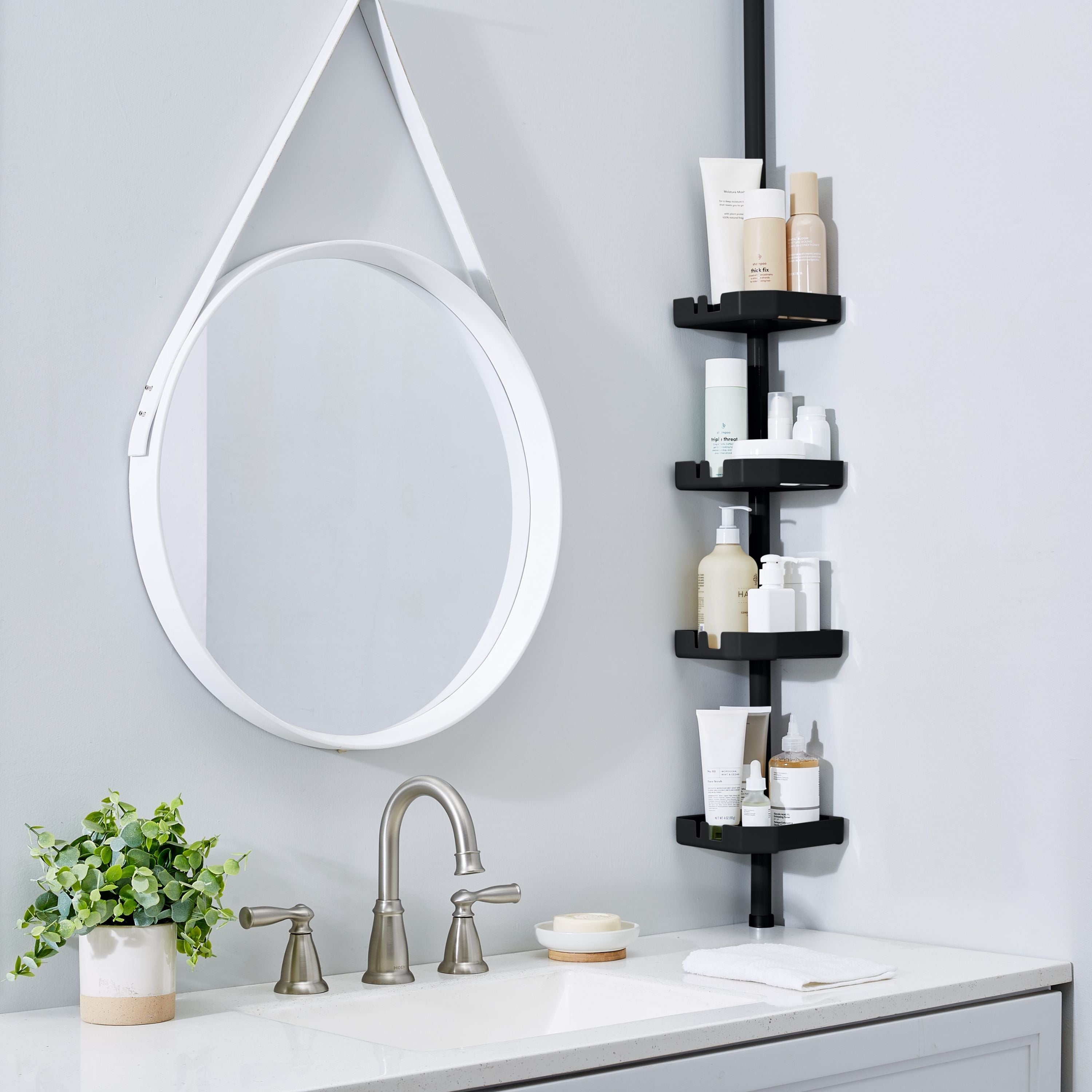 Bath Bliss 4 Shelf Tension Plastic Corner Shower Organizer Caddy in Matte Black