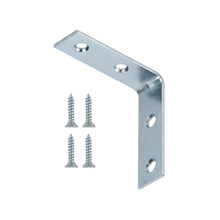 Zinc-plated steel corner brace L bracket with two screw holes.