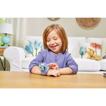 Kids blue digital wrist watch with open screen cover and blue strap