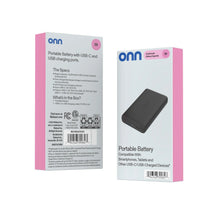 onn portable battery retail box packaging with product image and label panels