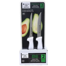 Utility knife set box showing two knives with white handles