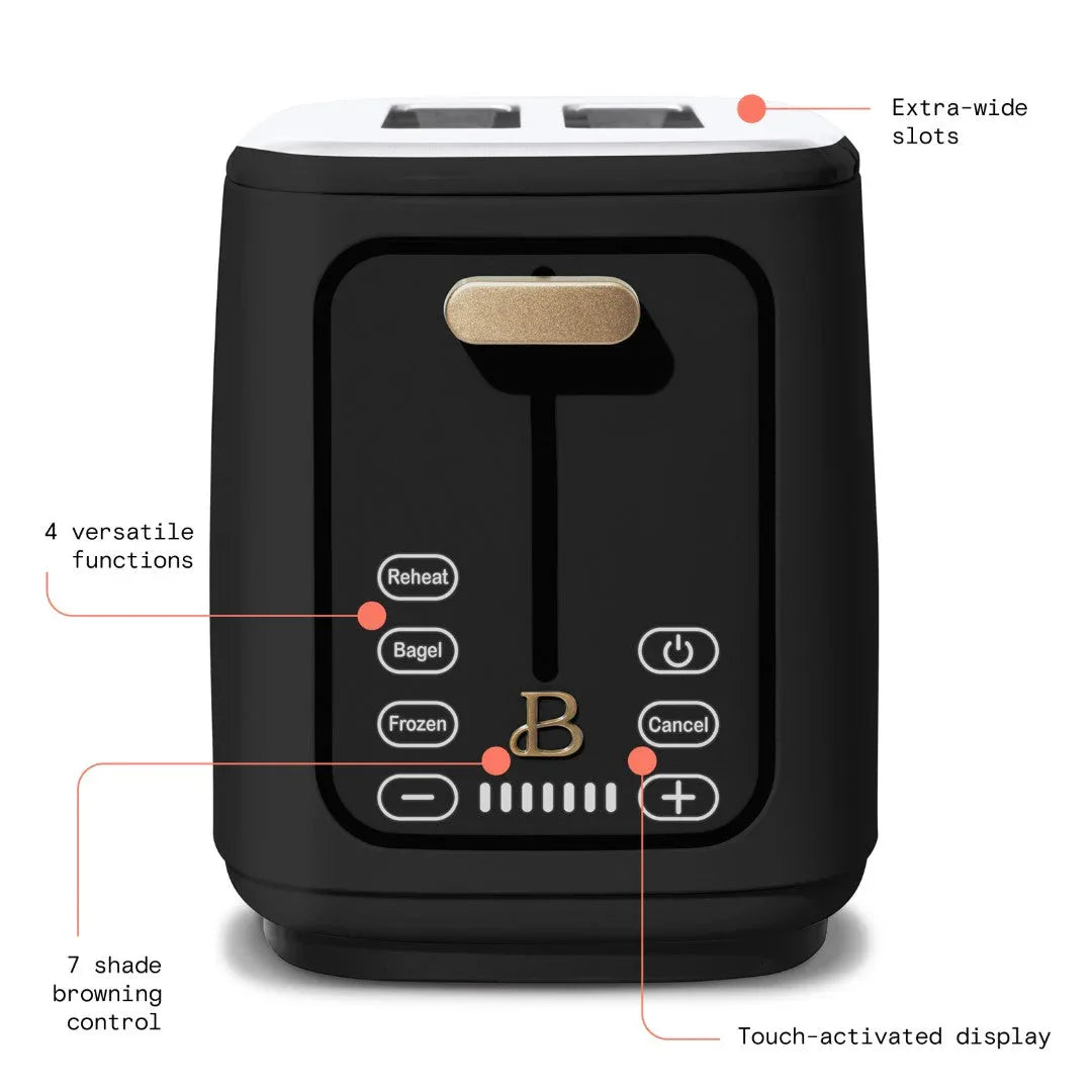 Beautiful 2 Slice Toaster with Touch-Activated Display, Black Sesame by Drew Barrymore - USA MEGA SHOP