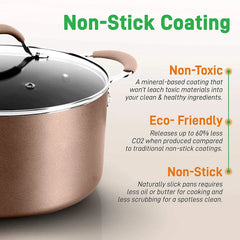 NutriChef 5 Quart Non Stick Dutch Oven with Lid & Stay Cool Handles, Brown