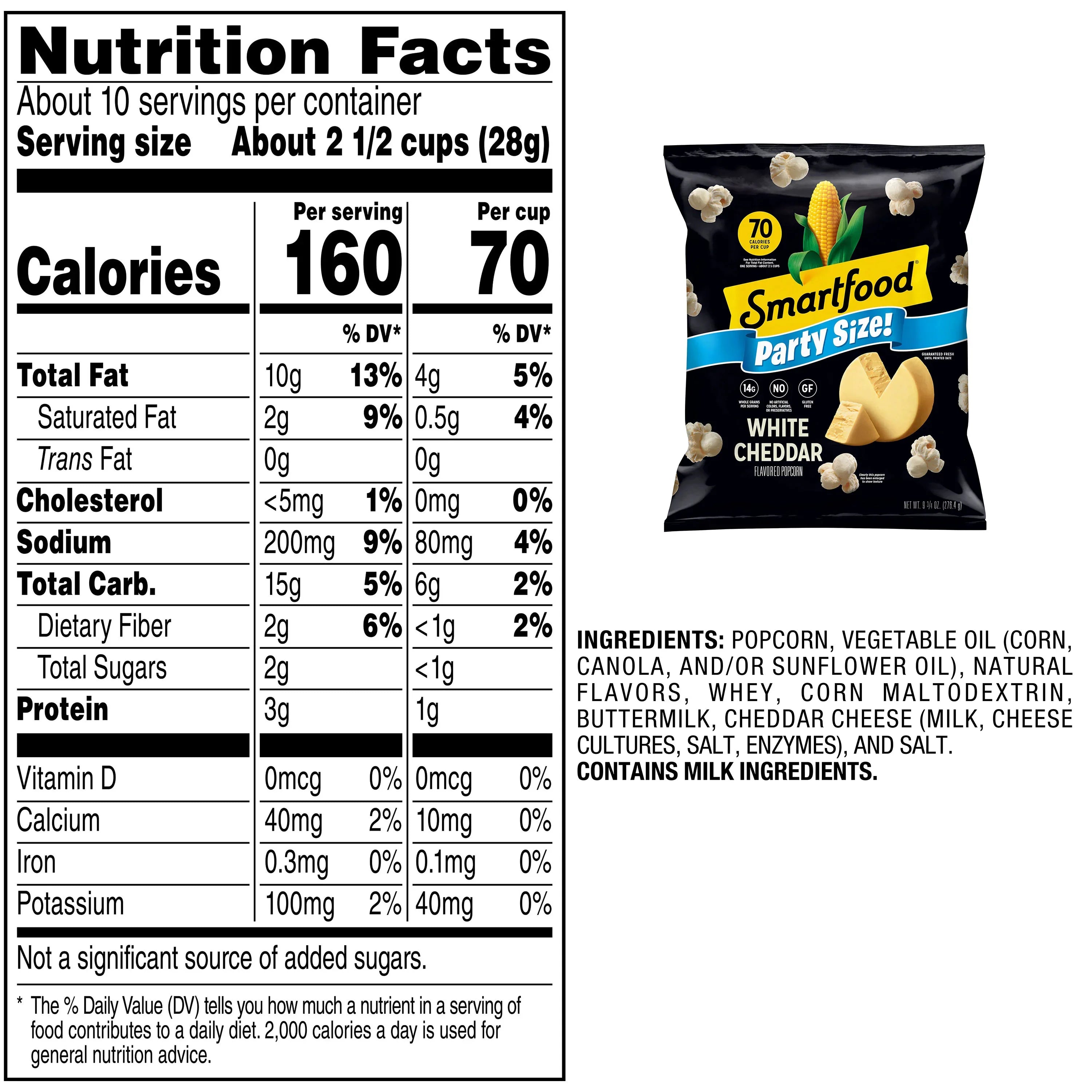 Smartfood Gluten Free, No Artificial Colors White Cheddar Popcorn Bag, 9.75 oz