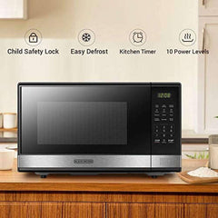 BLACK+DECKER EM031MB11 Digital Microwave Oven with Turntable Push-Button Door, Child Safety Lock, 1000W, 1.1cu.ft, Black & Stainless Steel, 1.1 Cu.ft - USA MEGA SHOP