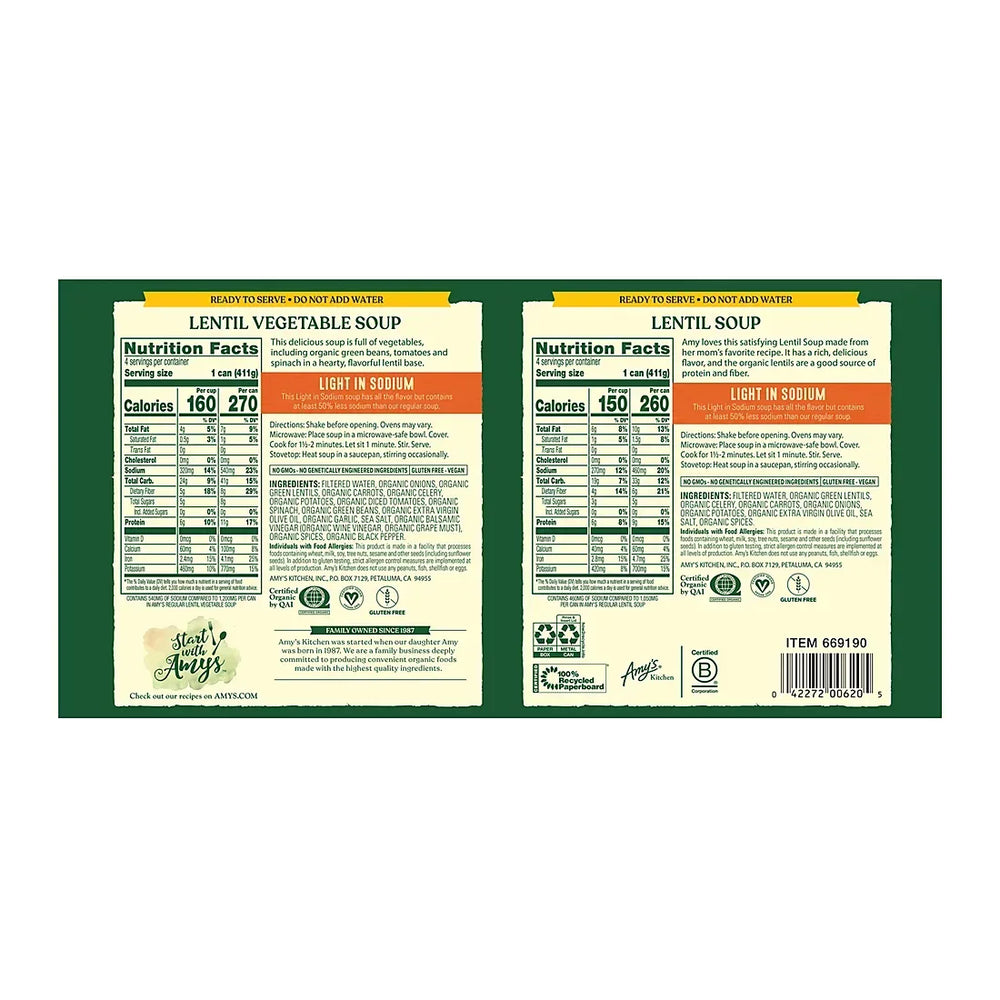 Amy's Organic Lentil Soups, Cans, 8 pk./14.5 oz. - USA MEGA SHOP