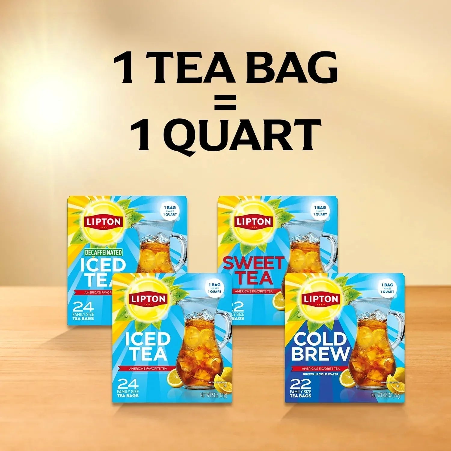 Lipton Unsweetened Black Tea Bags, Family Size, 24 Count