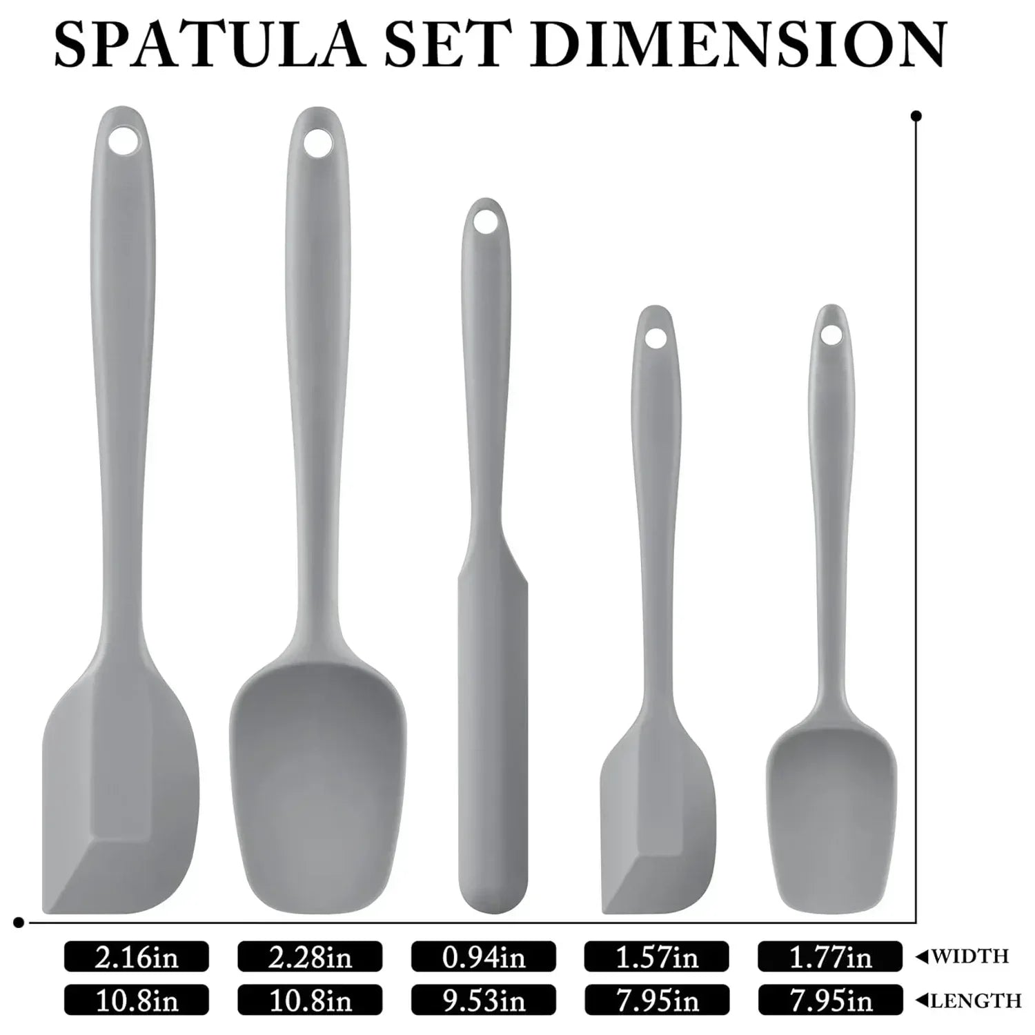 Food Grade Silicone Rubber Spatula Set for Baking, AOKIWO 5Pcs Cooking Utensil Set, High Heat Resistant Non Stick Dishwasher BPA-Free