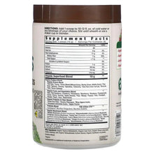 Super Greens alkalizing formula powder tub back panel with Supplement Facts