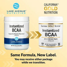 California Gold Nutrition Instantized BCAA tubs, unflavored, same formula new label