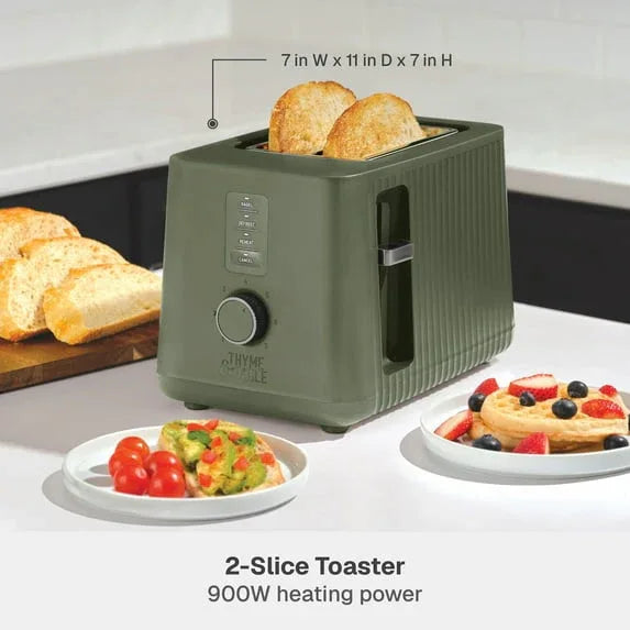 Thyme & Table 2-Slice Toaster, Extra-Wide Slots with Removable Crumb Tray, Dusty Moss - USA MEGA SHOP