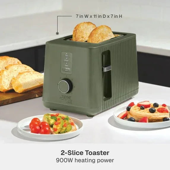 Thyme & Table 2-Slice Toaster, Extra-Wide Slots with Removable Crumb Tray, Dusty Moss