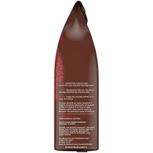 Ground coffee bag back panel with product directions and company details