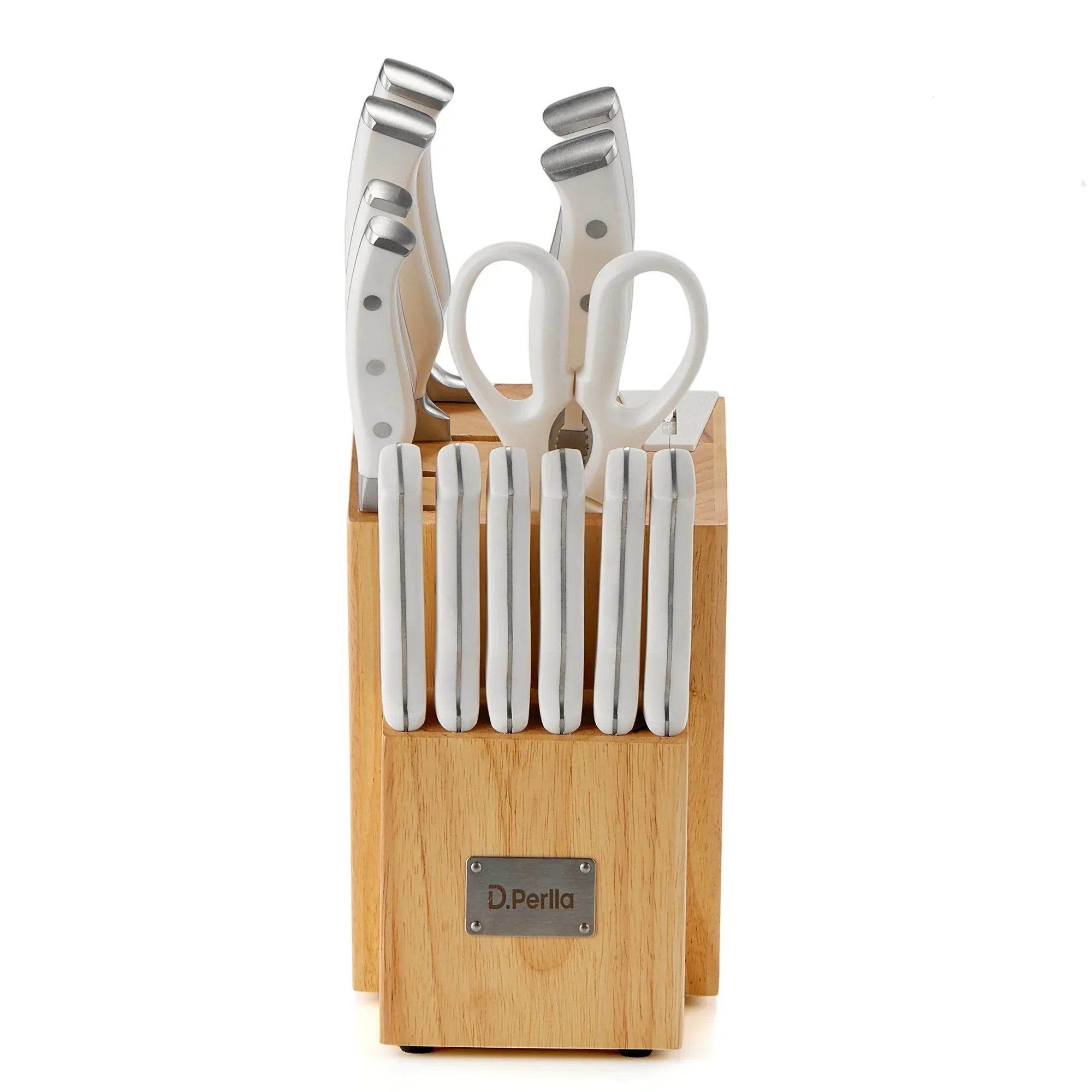 D.Perlla Knife Set, 14 Pcs Kitchen Knives Set with Built-in Sharpener, Stainless Steel Knife Set with Block - USA MEGA SHOP
