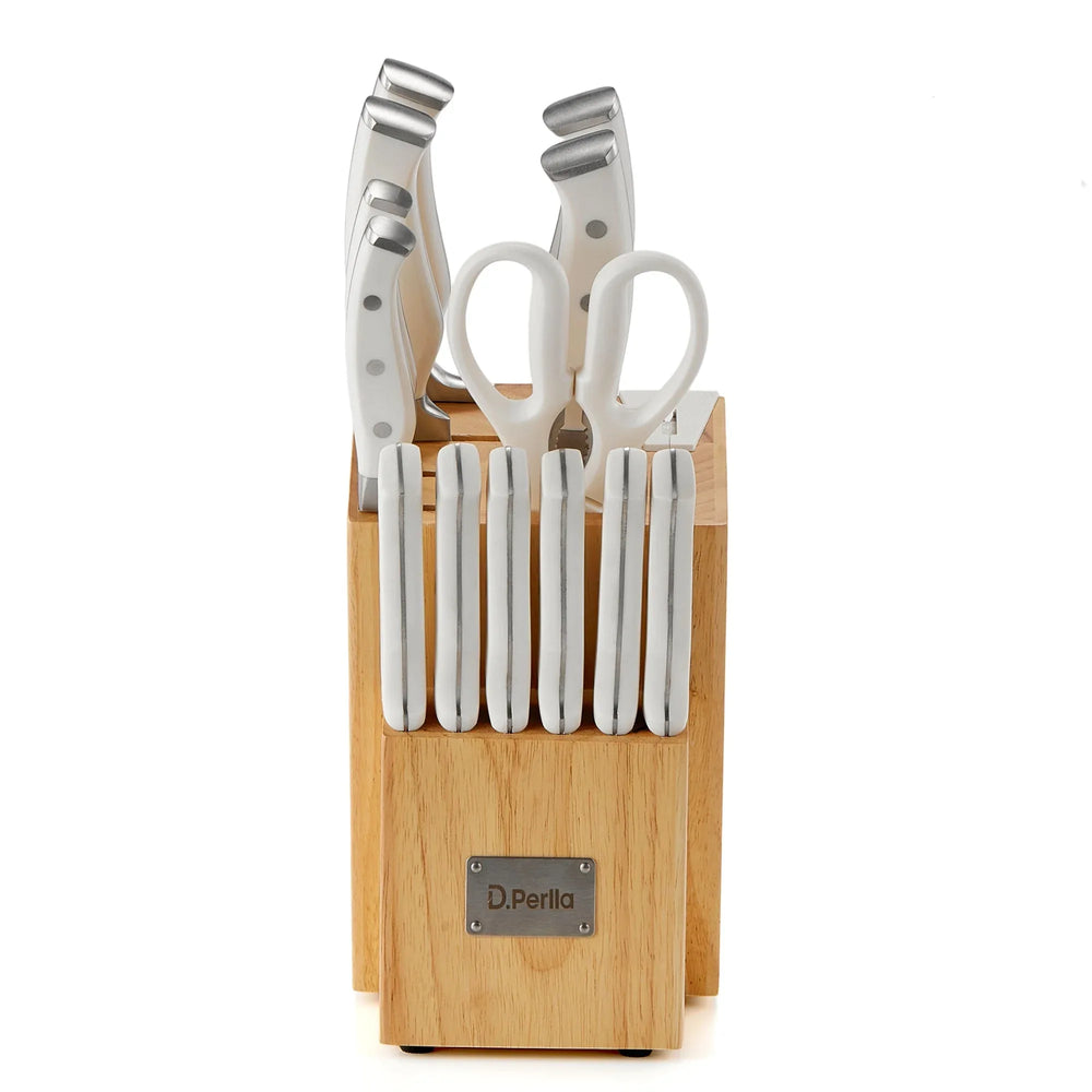 D.Perlla Knife Set, 14 Pcs Kitchen Knives Set with Built-in Sharpener, Stainless Steel Knife Set with Block - USA MEGA SHOP