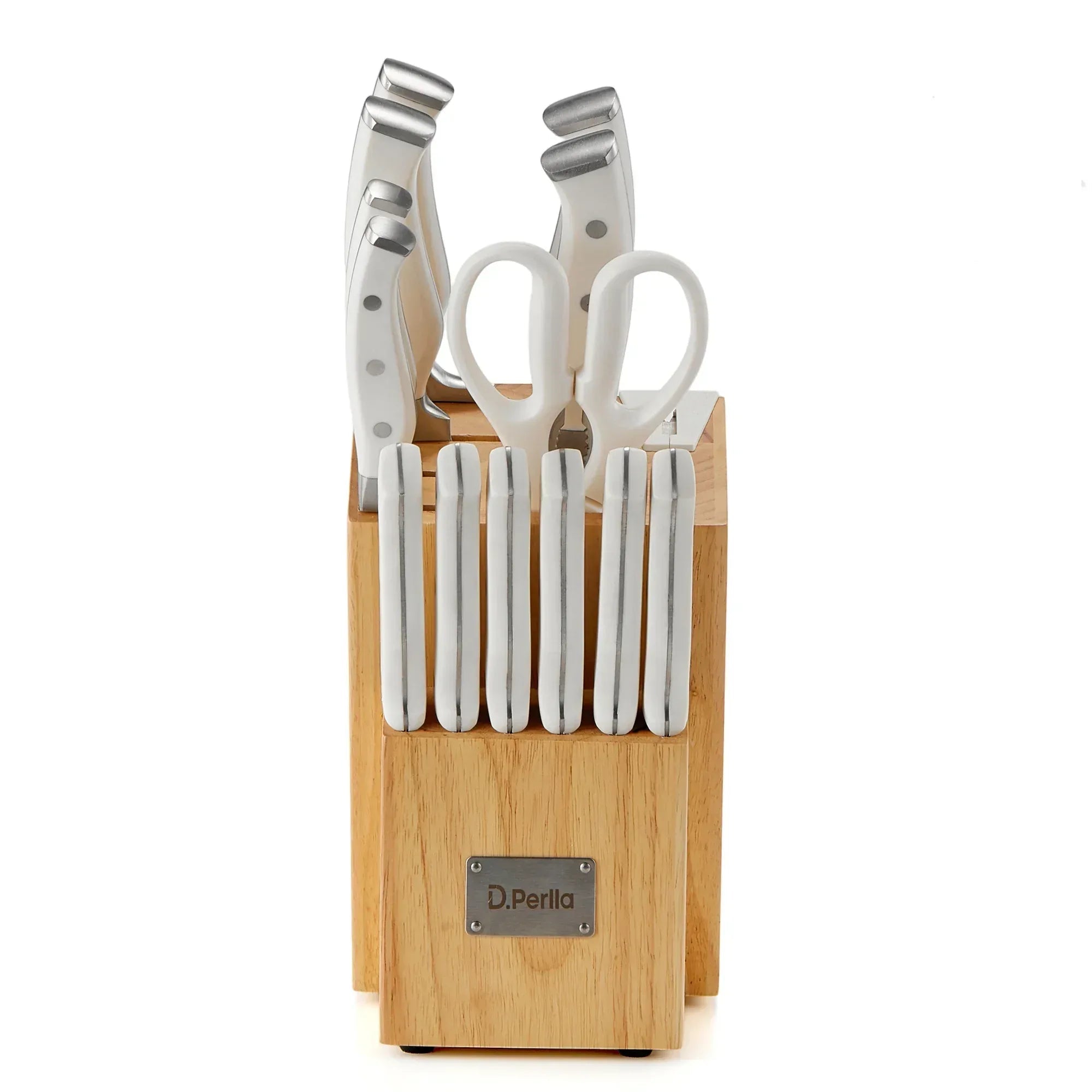 D.Perlla Knife Set, 14 Pcs Kitchen Knives Set with Built-in Sharpener, Stainless Steel Knife Set with Block