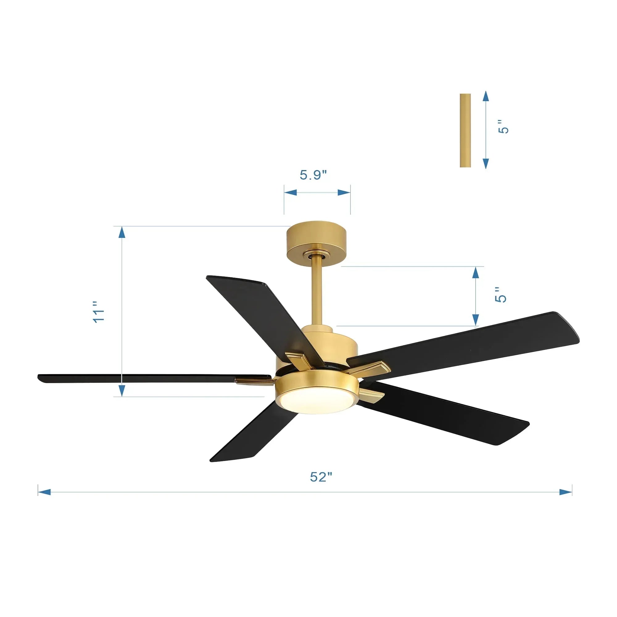 ALKAFY 52 inch Gold & Black LED Ceiling Fan with Remote - Adjustable Reversible Motor for Bedroom Living Room