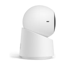 Indoor security camera with white dome and side vent on wired base