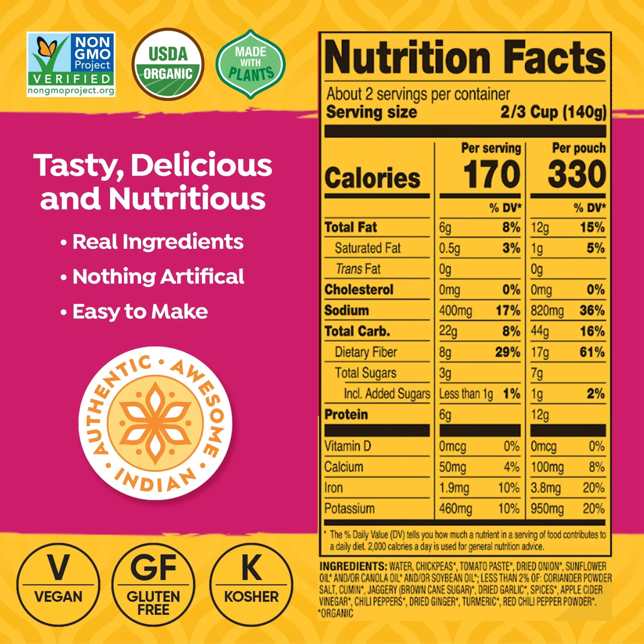 Tasty Bite Organic Channa Masala 10oz - Spiced chickpea curry
