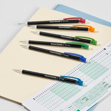 Paper Mate 0.7mm mechanical pencils with colored barrels on test papers
