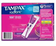 Tampax Radiant tampons trio pack box, LeakGuard braid, unscented, 80 count