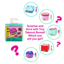 Takeout Reveal micro doll compact packaging with illustrated reveal vehicle and doll