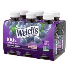 Six-pack grape juice carrier with Welch's logo and white caps on bottles