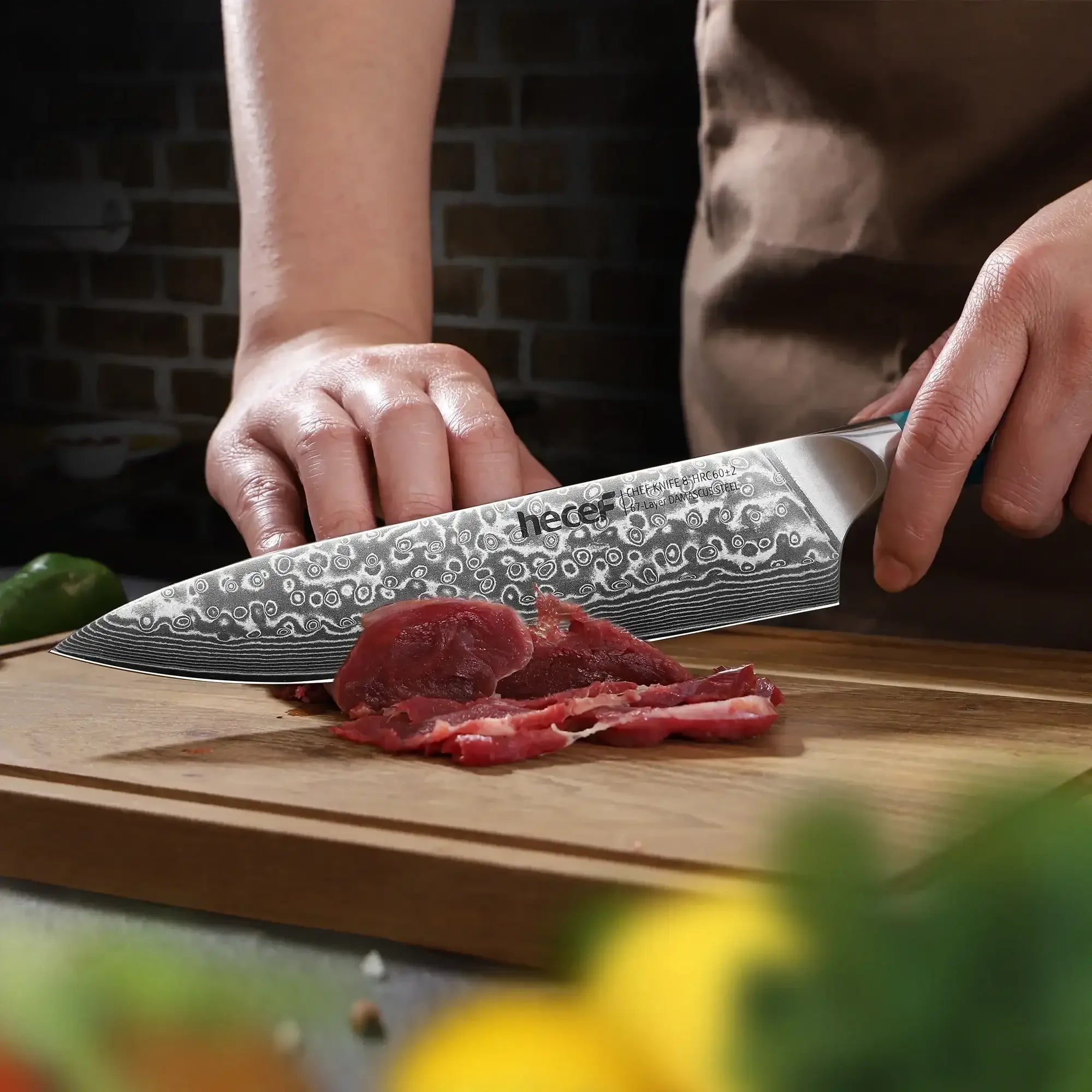 Hecef 8-Inch Chef Knife, Japanese Damascus Steel Blade with Resin Handle - USA MEGA SHOP