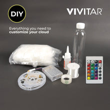 DIY RGB cloud light kit with diffuser bag, bottles, controller, and mounting parts