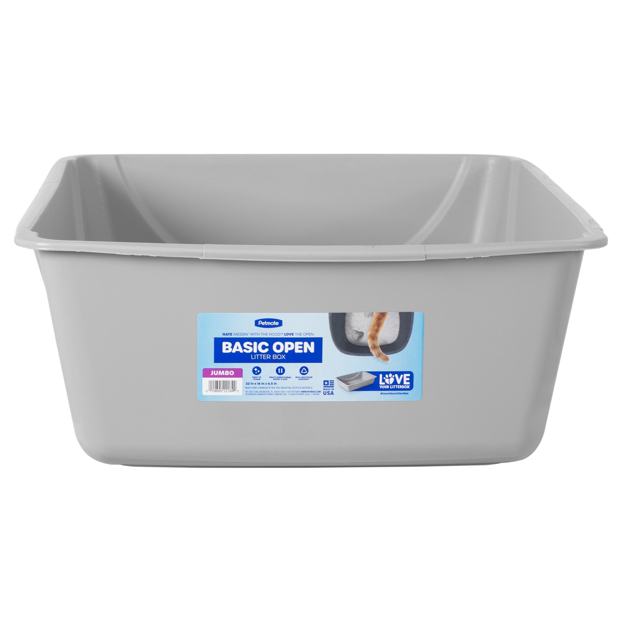 Petmate Basic Open Top Cat Litter Pan Plastic Cat Litter Box, Jumbo, Grey