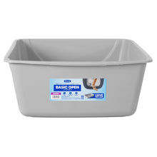 Grey jumbo open-top plastic cat litter box with wide rectangular shape