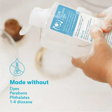 ECOS free & clear dish soap bottle with foamy lather, bottle held in hand